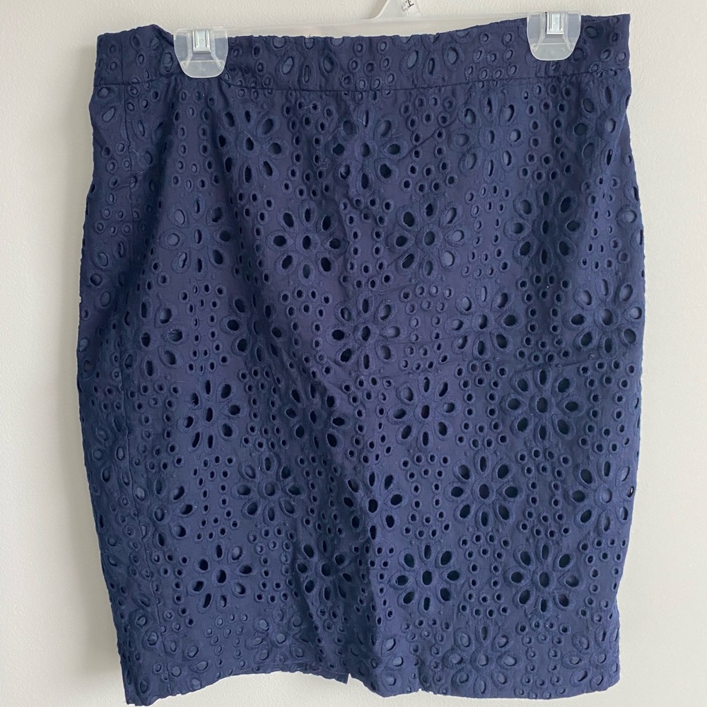 J.Crew Navy Eyelet Pencil Skirt size 8